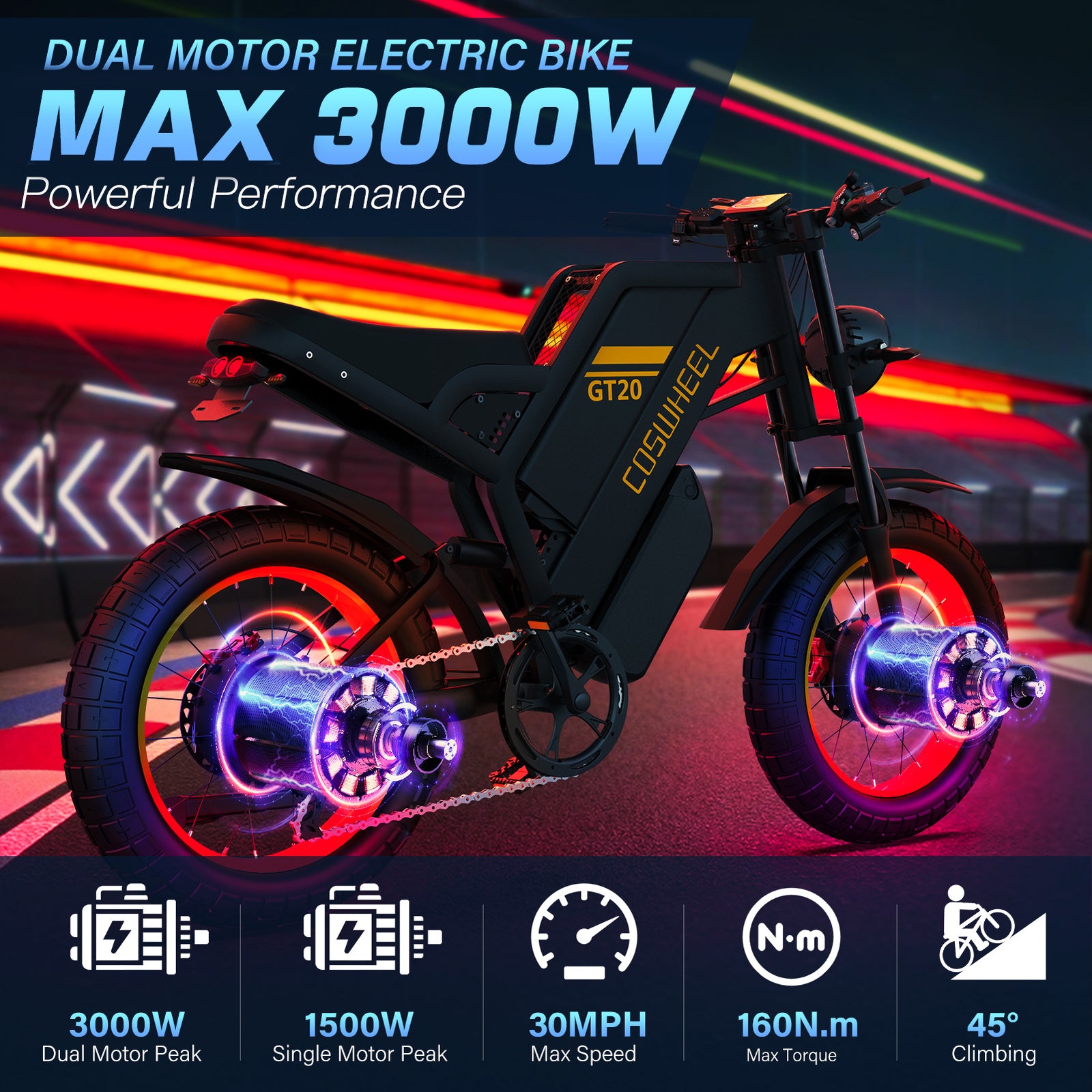 COSWHEEL GT20 PRO 233km Long Range 48V 3000W Dual Motor 40AH Dual coswheel-gt20-pro-233km-long-range-48v-3000w-dual-motor-40ah-dual